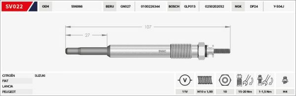 KIZDIRMA BUJİSİ (ISITMA) GRAND VITARA / PARTNER / CITROEN BERLINGO / C4 / C5 2.0 HDI / 11V.