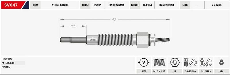 KIZDIRMA BUJİSİ (ISITMA) L-300 99-08 / L-200 / H-100 / D21-PICKUP TD25 / D22-TD27 / BMC 12V