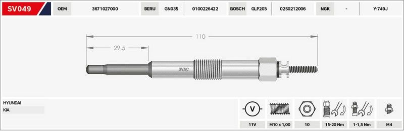 KIZDIRMA BUJİSİ (ISITMA) ACCENT 03-06 / GETZ 03-05 1.5 / TUCSON 04-10 / SPORTAGE 2.0 11V.
