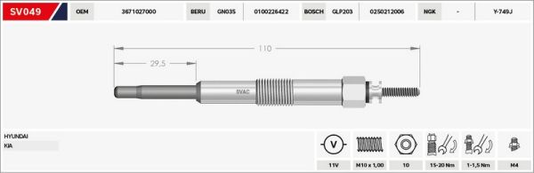 KIZDIRMA BUJİSİ (ISITMA) ACCENT 03-06 / GETZ 03-05 1.5 / TUCSON 04-10 / SPORTAGE 2.0 11V.