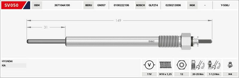 KIZDIRMA BUJİSİ (ISITMA) STAREX Y.M. / SORENTO CRDI 11V / BONGO 12- EURO5