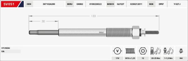 KIZDIRMA BUJİSİ (ISITMA) ACCENT 06-11 ERA / GETZ 06-11 / I-10 / I-20 / I-30 / CERATO 06=> 11V.