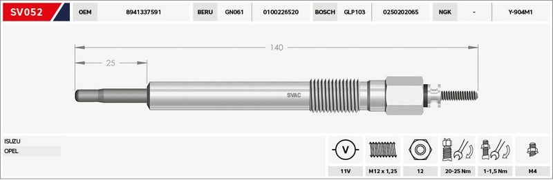 KIZDIRMA BUJİSİ (ISITMA) NKR-55 / D-MAX 04=> / J.9 11V