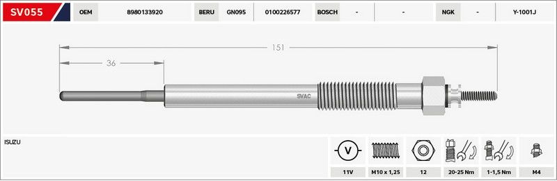 KIZDIRMA BUJİSİ (ISITMA) TFR / D-MAX 07=> 3.0 L 11V.