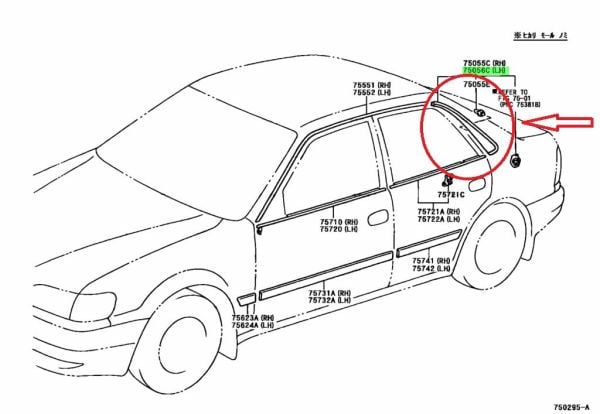 TAVAN ÇITA COROLLA 98-02 AE111 DEVAMI SAG ARKA