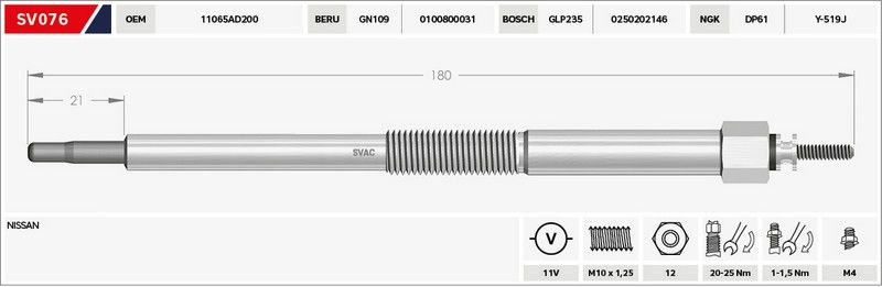 KIZDIRMA BUJİSİ (ISITMA) ALMERA / PRIMERA / SKYSTAR / NAVARA / YD25 11V.