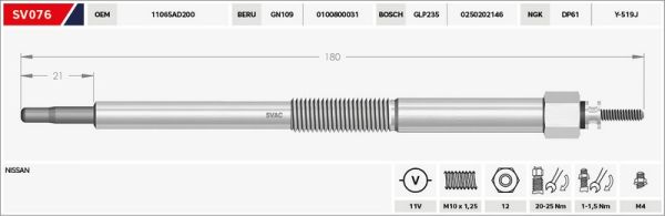 KIZDIRMA BUJİSİ (ISITMA) ALMERA / PRIMERA / SKYSTAR / NAVARA / YD25 11V.