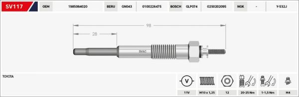 KIZDIRMA BUJİSİ (ISITMA) AVENSIS 2.0 TD / CAMRY 2.0 TD / COROLLA 1.8 D-2.0 D / LAND CRUISER 3.4 D-4.2 D-TD 11V