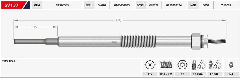 KIZDIRMA BUJİSİ (ISITMA) CANTER 05=> 4M42 / PAJERO 3.2 DI-D 00-06 / 11V