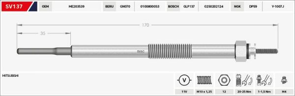 KIZDIRMA BUJİSİ (ISITMA) CANTER 05=> 4M42 / PAJERO 3.2 DI-D 00-06 / 11V
