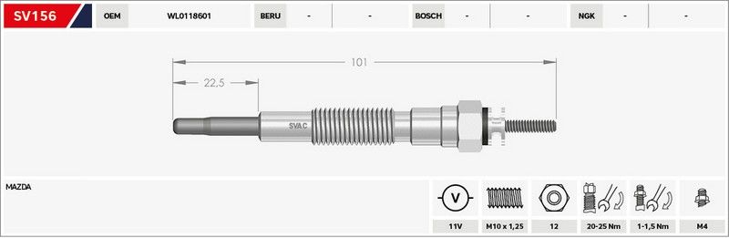 KIZDIRMA BUJİSİ (ISITMA) B-2500 / MAZDA-3 / E-2200 YM / 323 D / 626 D / G.VITARA 11V.