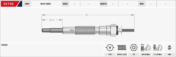 KIZDIRMA BUJİSİ (ISITMA) B-2500 / MAZDA-3 / E-2200 YM / 323 D / 626 D / G.VITARA 11V.