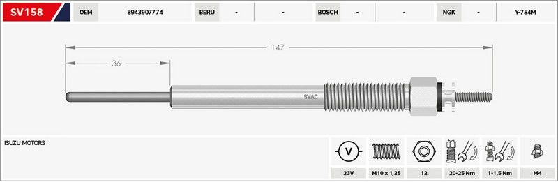 KIZDIRMA BUJİSİ (ISITMA) NPR-75 4HK1 NOVO / NQR-86 EURO 3-4-5 23V.
