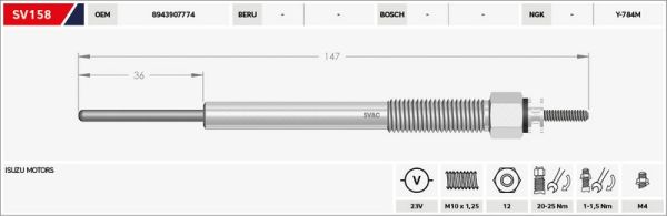 KIZDIRMA BUJİSİ (ISITMA) NPR-75 4HK1 NOVO / NQR-86 EURO 3-4-5 23V.