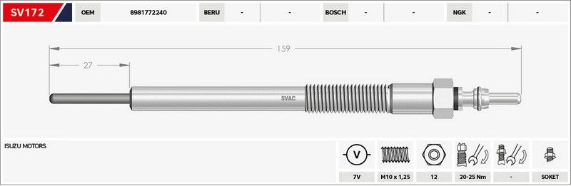 KIZDIRMA BUJİSİ (ISITMA) D-MAX 12=> EURO-5 11V.