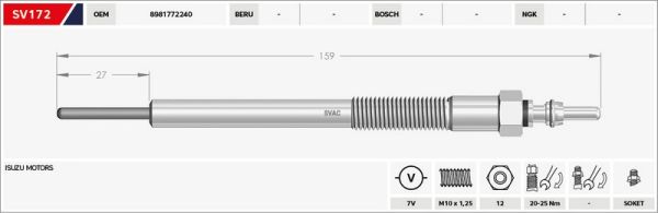 KIZDIRMA BUJİSİ (ISITMA) D-MAX 12=> EURO-5 11V.