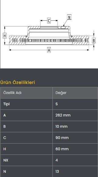 FREN DISKI ARKA (262-4)- LANCER 03-07 / GALANT 92-04