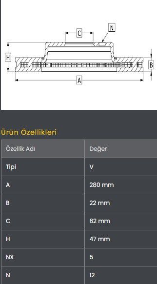 FREN DISKI ON (280-5) -SUZUKI SX4 06- / FIAT SEDICI 06-