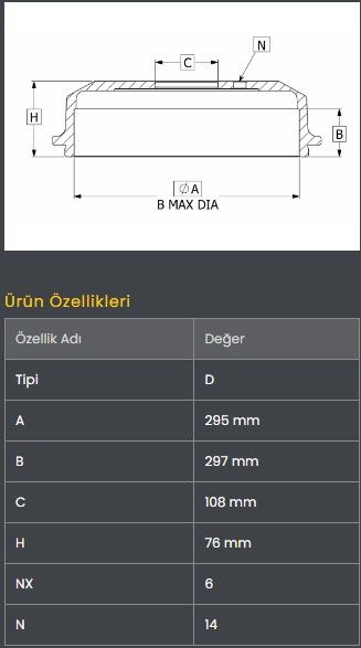 FREN KAMPANASI ARKA (295-6)- HILUX VIGO 4WD 05-14 / HILUX REVO 15-