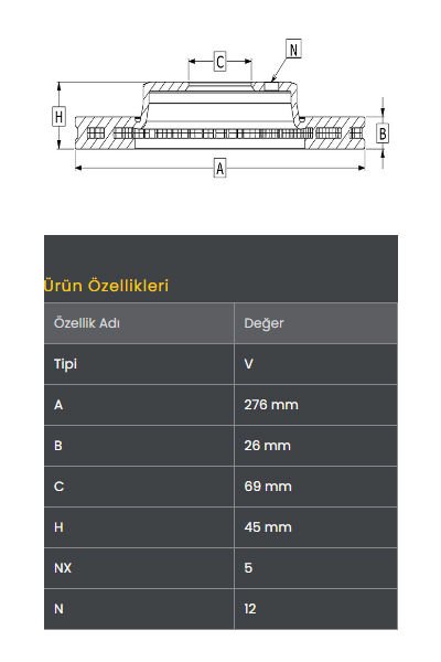 FREN DISKI ON (276-5)- LANCER 08- / DODGE-CALIBER 06-