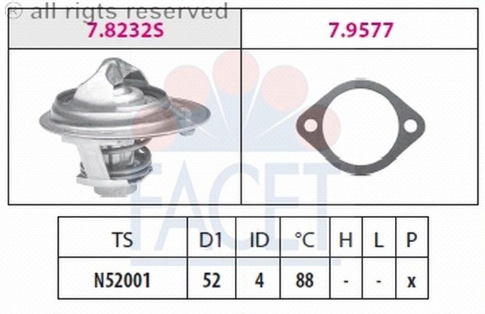 TERMOSTAT(52-88C)-ELANTRA 90>95/SONATA 90>98/GALLOPER/EXCEL  (FACET)
