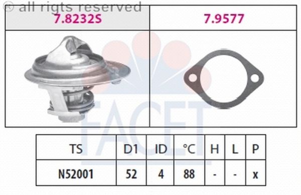TERMOSTAT(52-88C)-ELANTRA 90>95/SONATA 90>98/GALLOPER/EXCEL  (FACET)