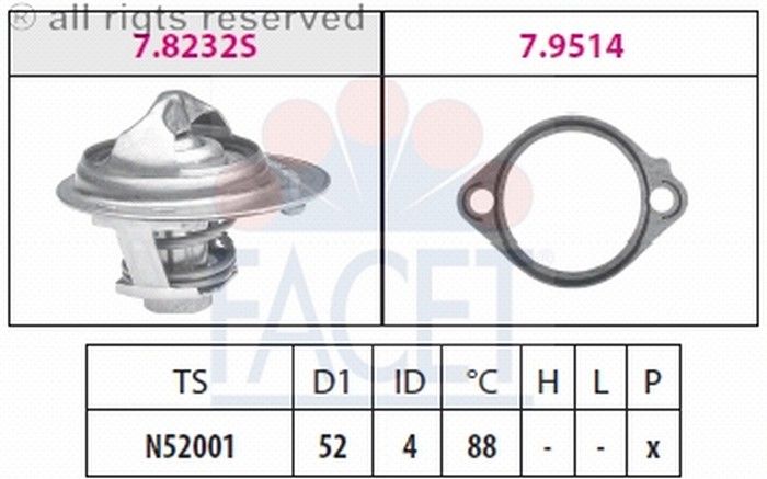 TERMOSTAT(52-88C)-LANCER/COLT/GALANT 88>92/PAJERO 84>00 (FACET)