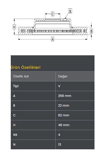 FREN DISKI ON (256-4)- ACCENT-ERA 06- / I20 1.4 CRDI 08-