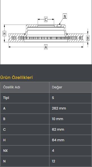 FREN DISKI ARKA (262-4)-ACCENT ERA 07-/GETZ 02-/I20 08-/I30 07-/RIO 05-
