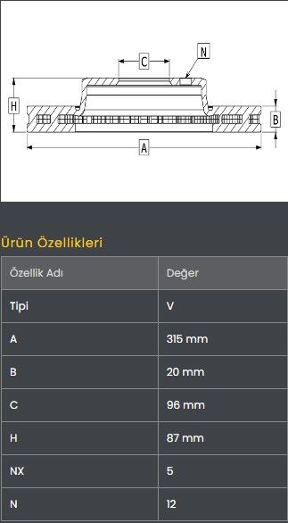FREN DISKI ARKA (315-5)- SORENTO 03-07