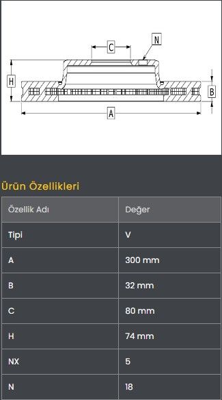 FREN DISKI ARKA (308-6)- CUSTOM 14- / V363 ÇIFT TEKER