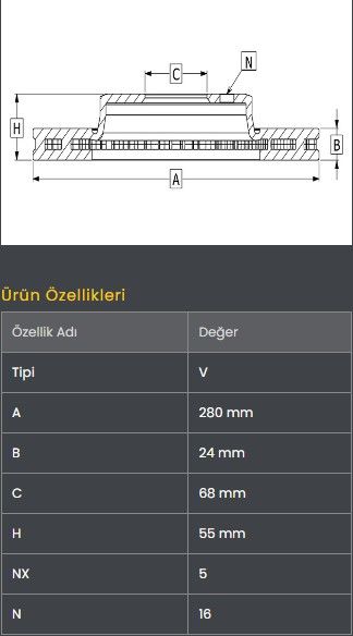 FREN DISKI ARKA (308-5)- CUSTOM 14- / V363 TEK TEKER