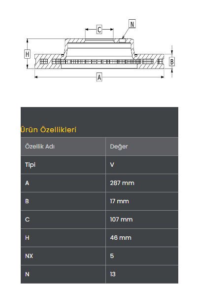 FREN DISKI ON (287-5)- VITARA 5 KAPI  90-98 / JIMNY 03-