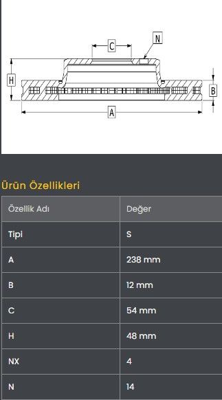 FREN DISKI ON (238-4)-COROLLA 88-96 (KARBURATORLU) (DUZ)