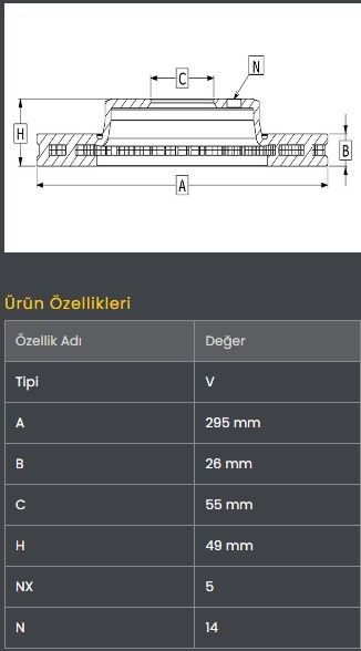 FREN DISKI ON (295-5)- AVENSIS 2.0 05- / AVENSIS 09-