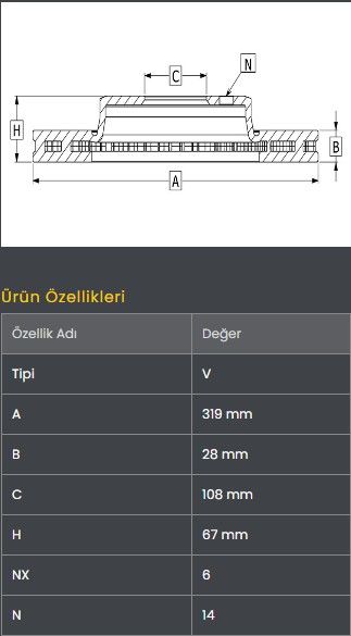 FREN DISKI ON (319-6)- HILUX REVO 2.4-2.8 15- / HILUX VIGO KUN25-KUN26 4WD 05-15
