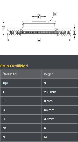FREN DISKI ARKA (260-5)- CIVIC 16-