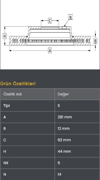 FREN DISKI ARKA (281-5)- CH-R 16- / LEXUS 14-