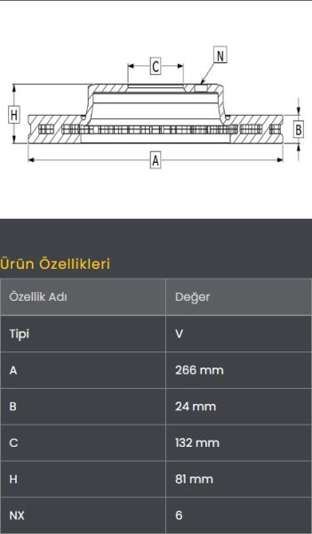FREN DISKI ARKA (266-6)- CANTER FUSO TFA35 15-