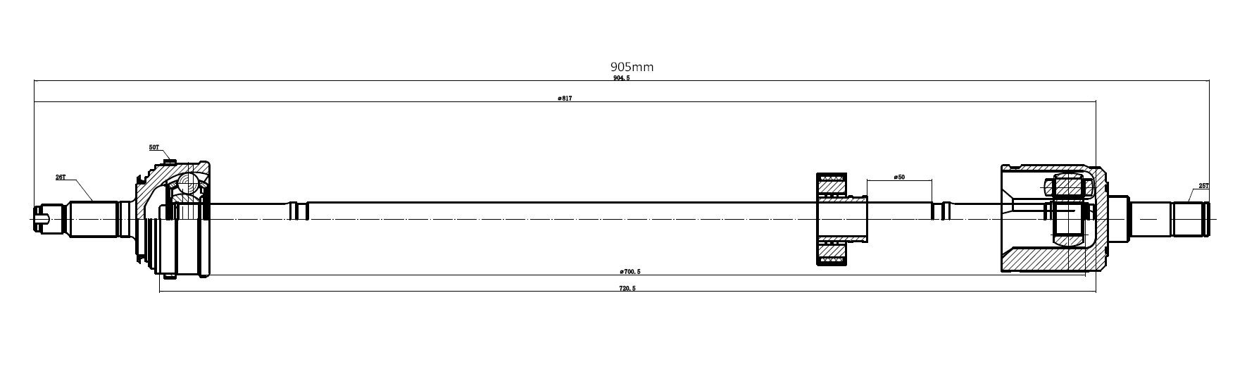 AKS KOMPLE SOL (26*905*25*50 ABS)- CIVIC 92-00