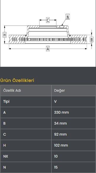 FREN DISKI ON (330-15)- ISUZU NPR 75 08- / OTOKAR SULTAN / ISUZU NOVO LUX / TURKUAZ EURO4 10-
